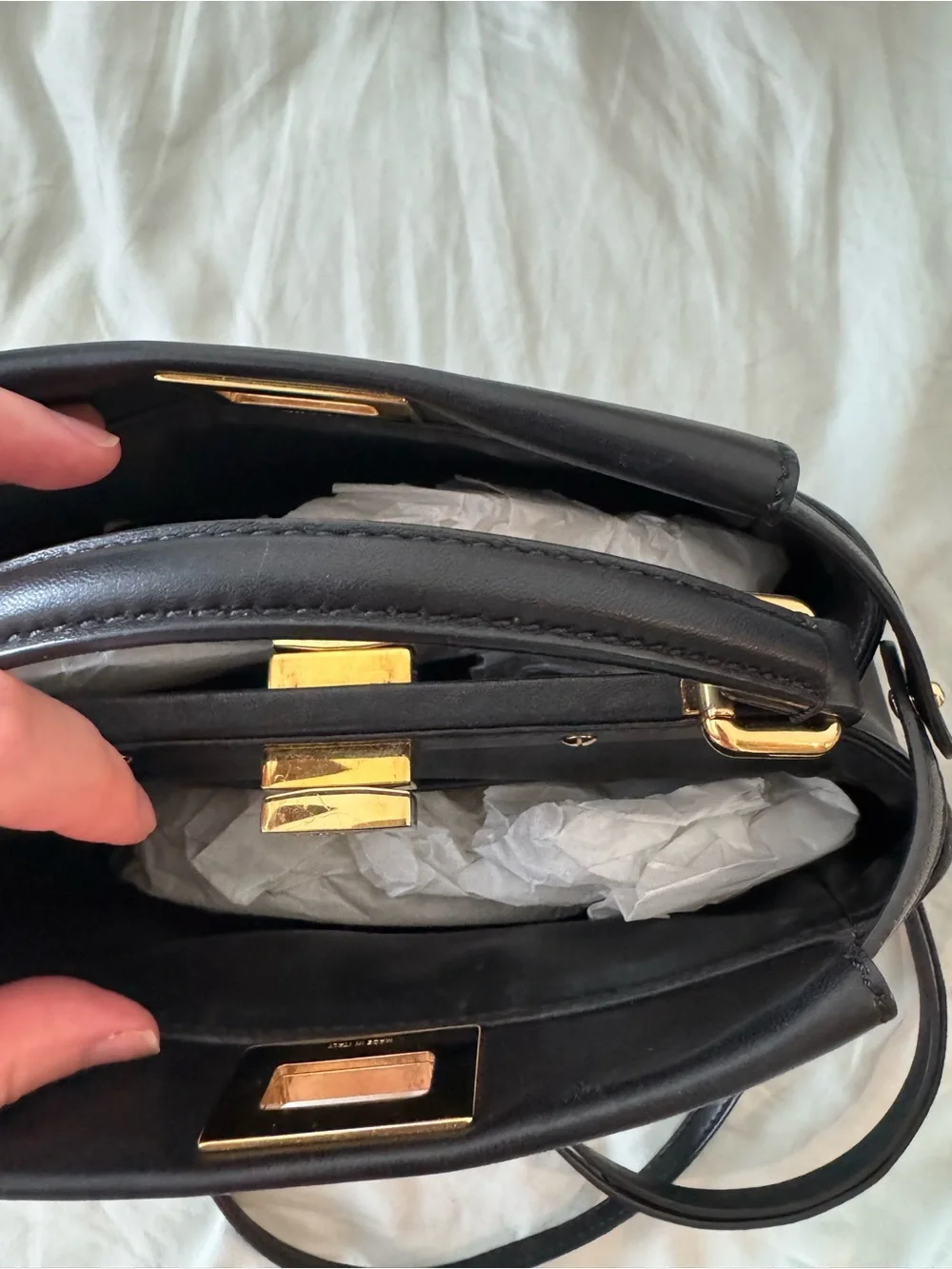 Fendi Black Mini 23cm Peekaboo Shoulder Bag Calfskin Leather
